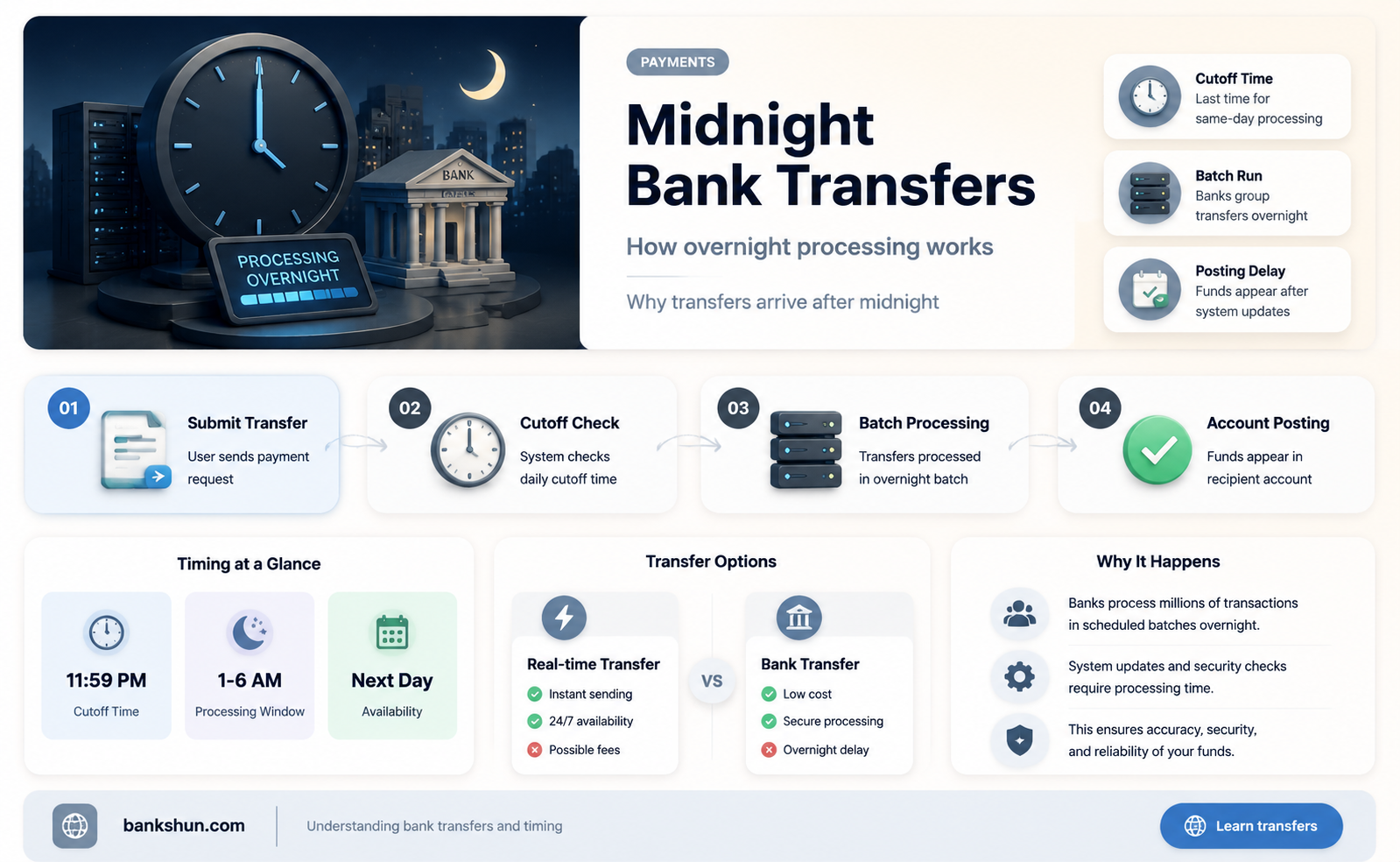 do bank transfers go through at midnight