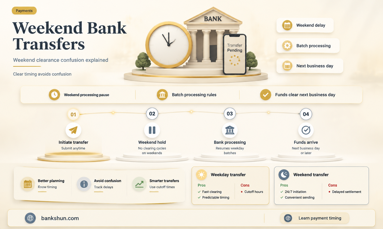 do bank transfers clear on a sunday