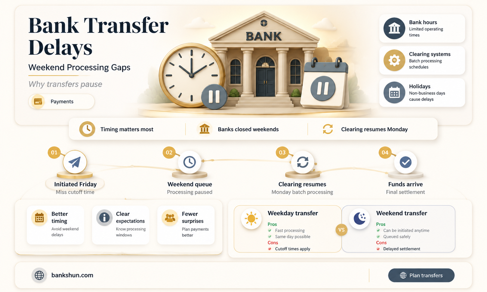 do bank transfers take longer on weekends