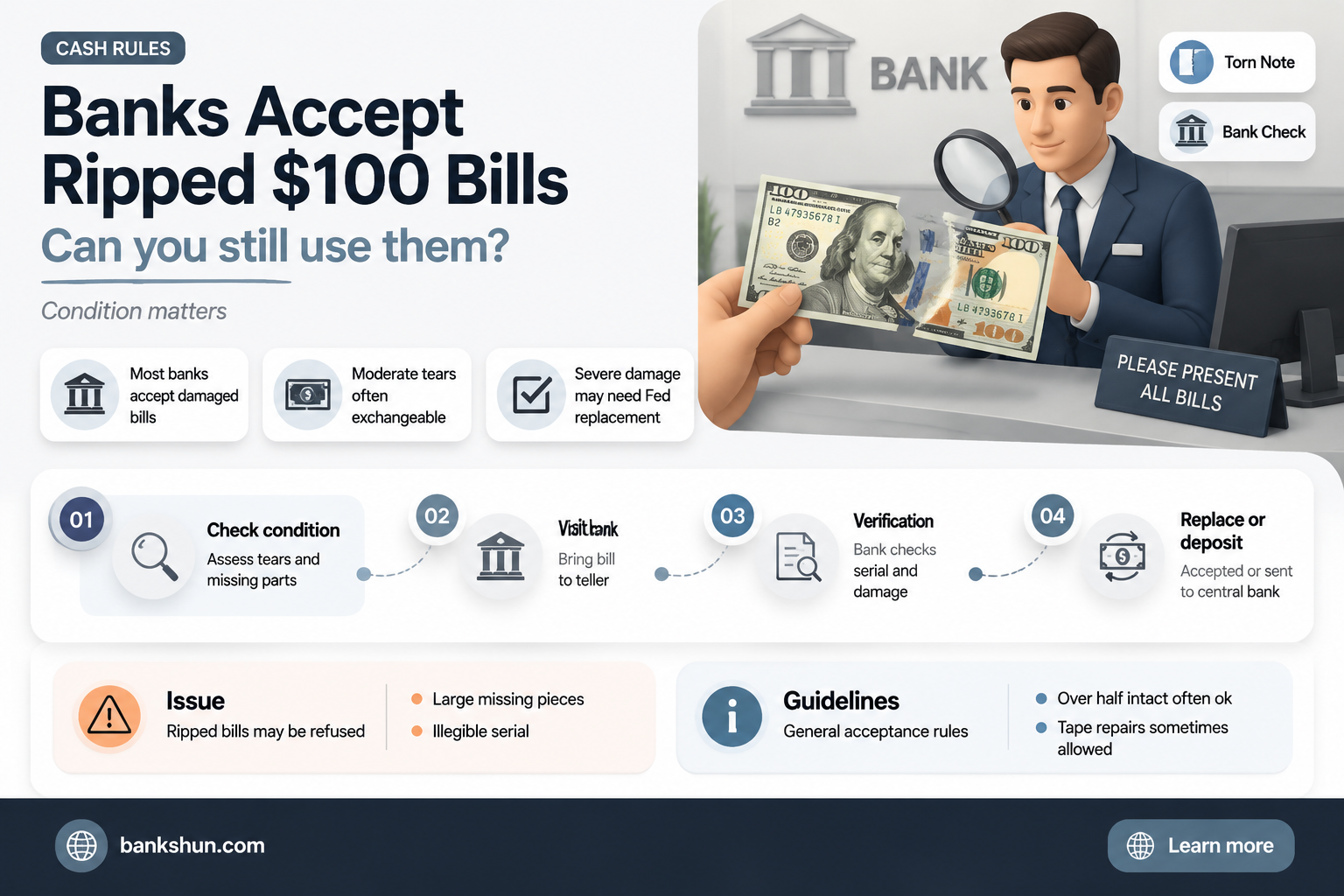 do bank take rip 100 dollars bill