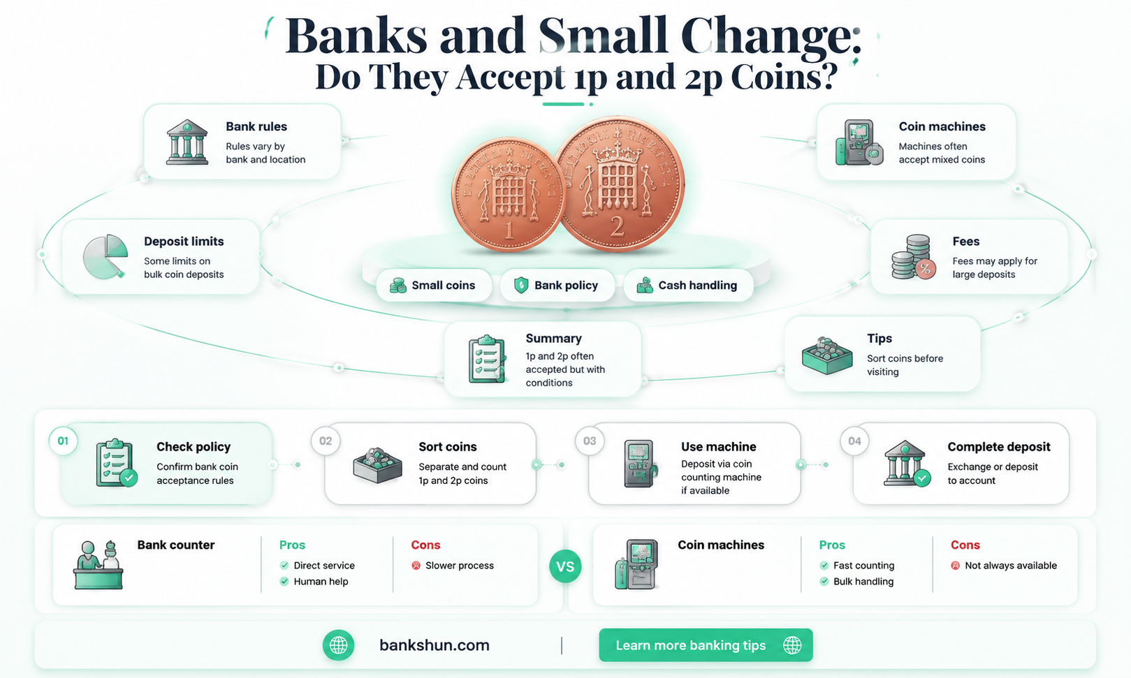 do banks take 1p and 2p coins