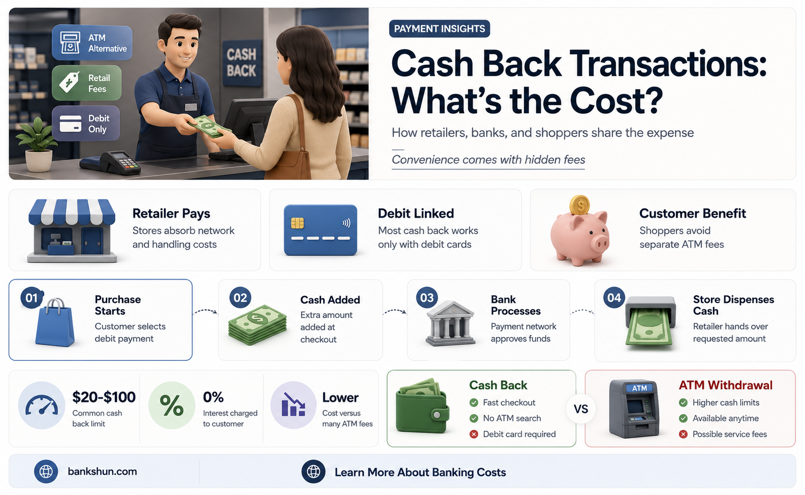 do banks charge for cash back transactions