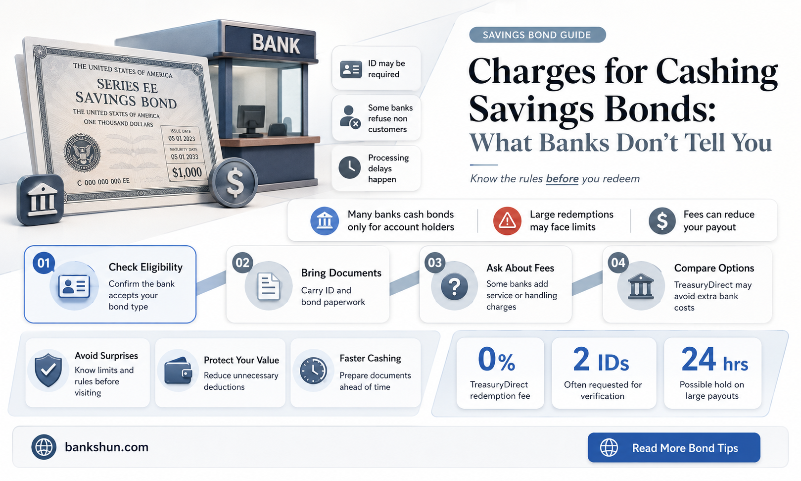 do banks charge to cash savings bonds