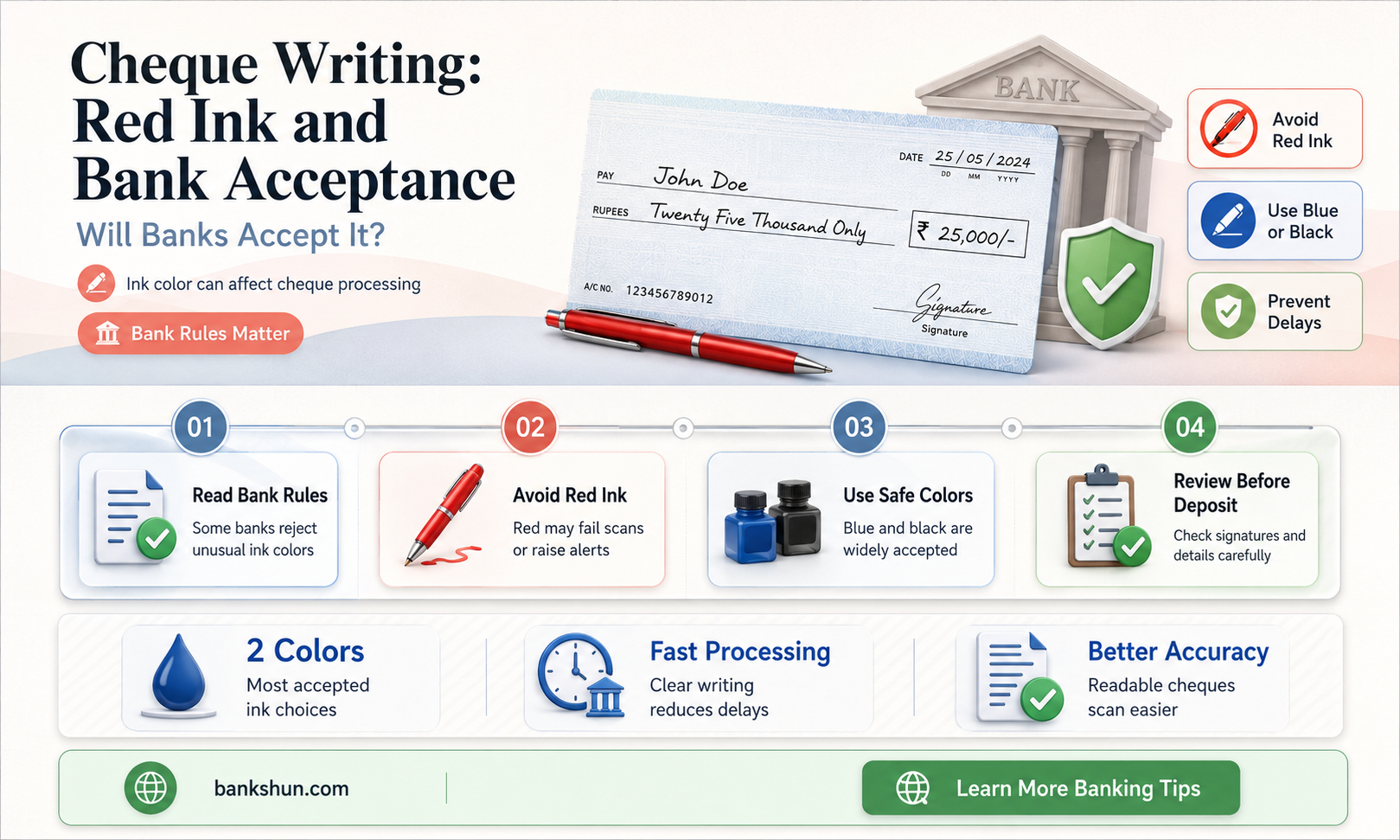 do banks accept cheques written red ink