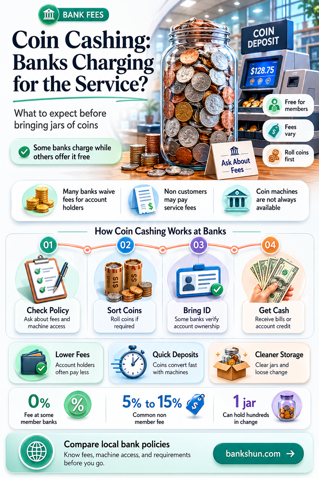 do banks charge to cash in coins
