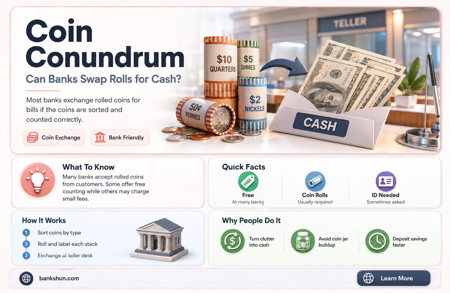 do banks exchange rolled coins for cash