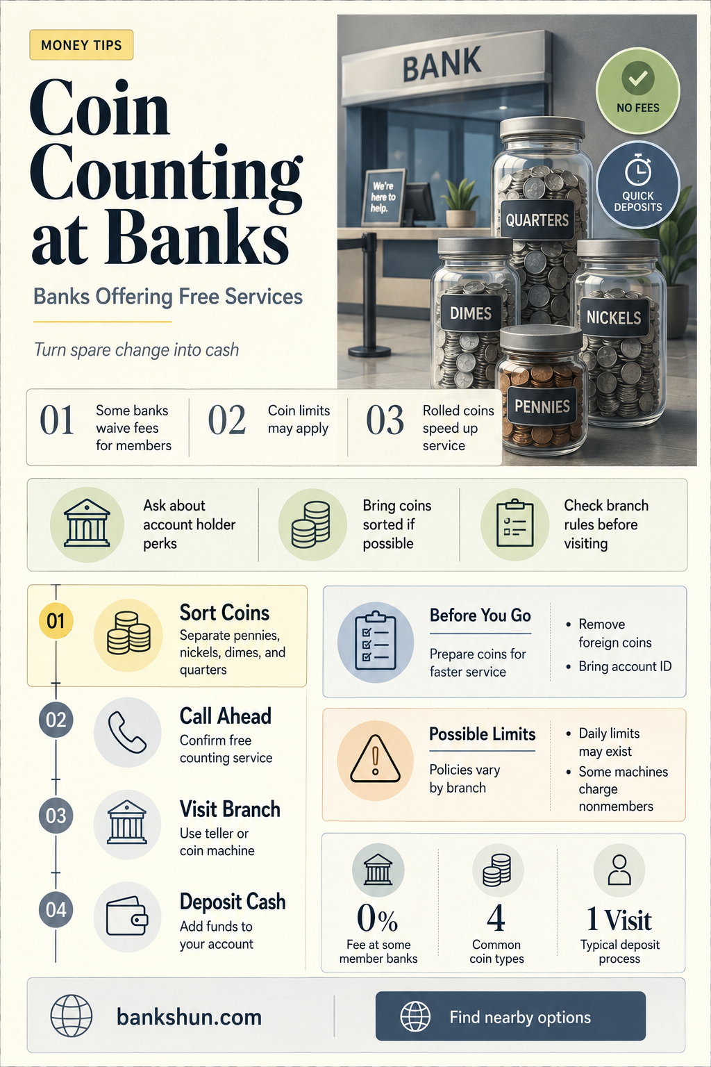do any banks count coins for free