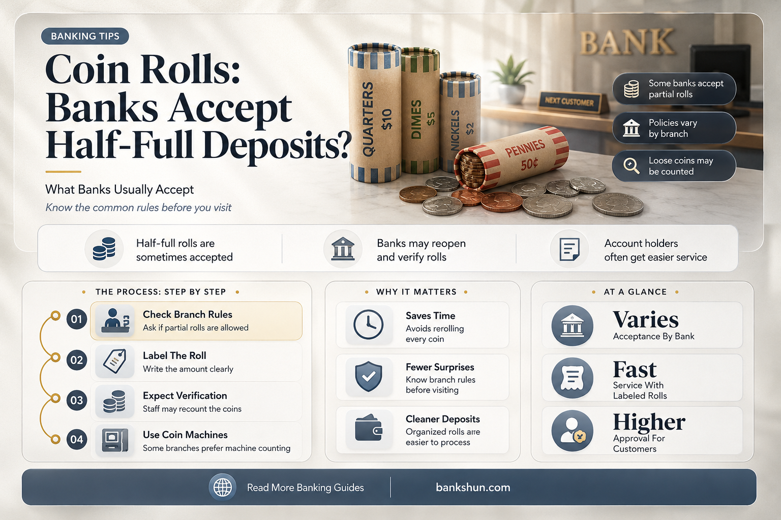 do banks accept half full coin rolls