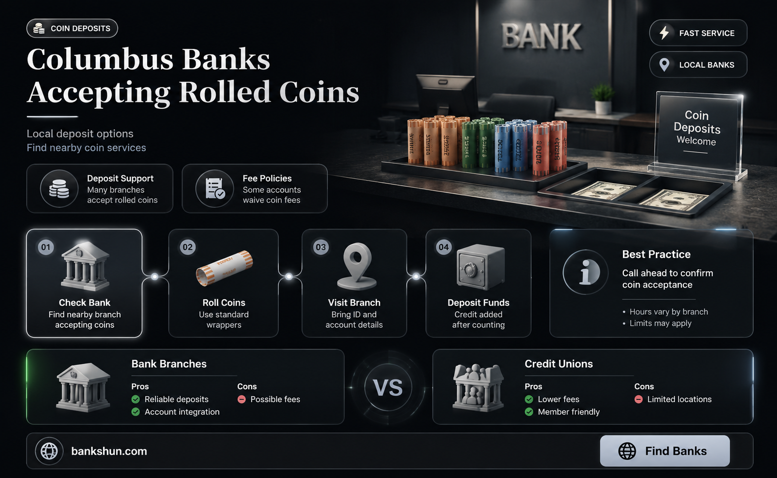 do banks take rolled coins in columbus