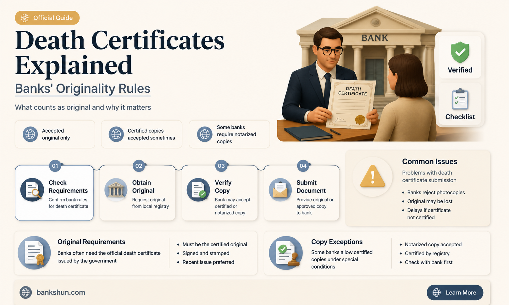 do banks need an original death certificate