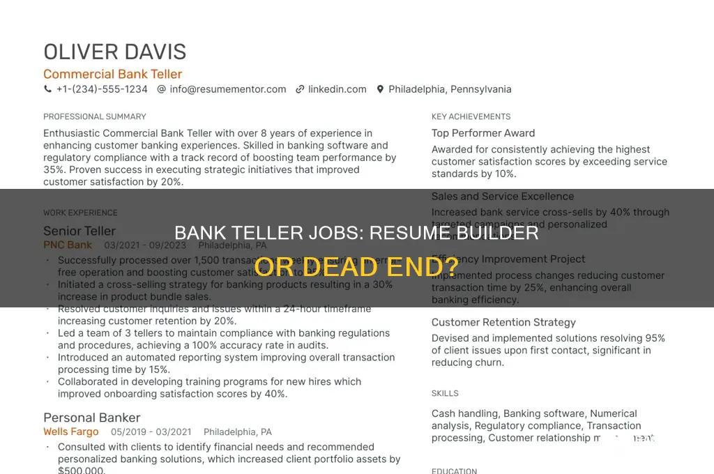 does bank teller look good on resume