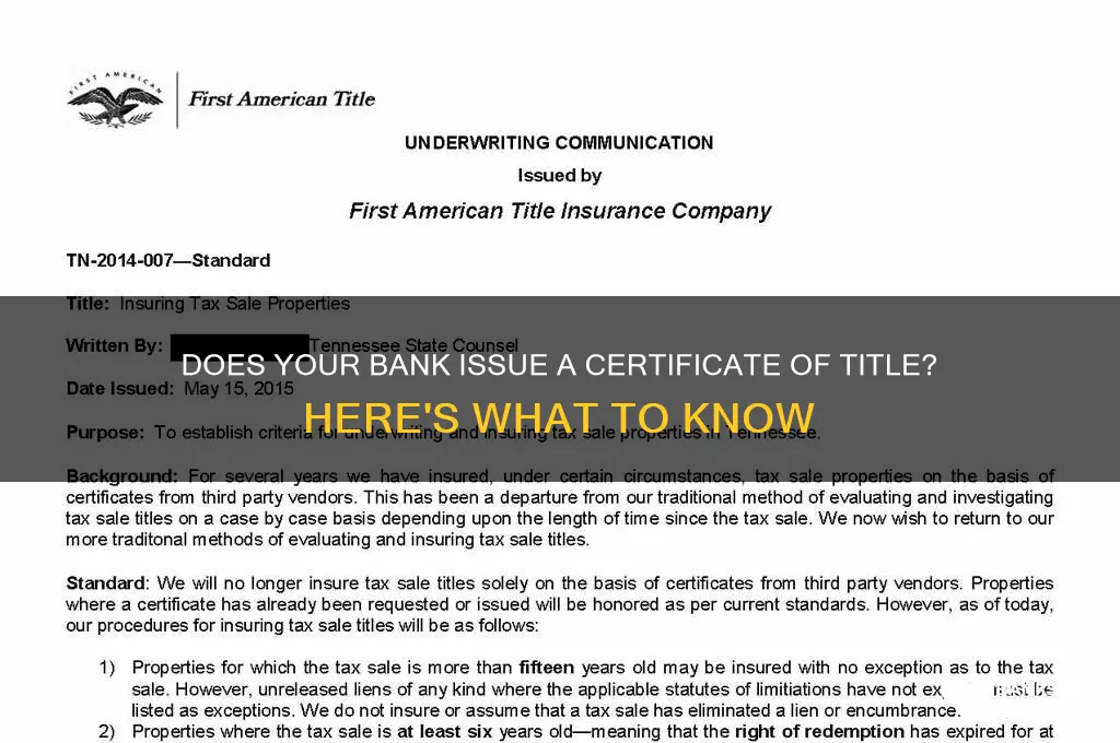does the bank send certificate of title
