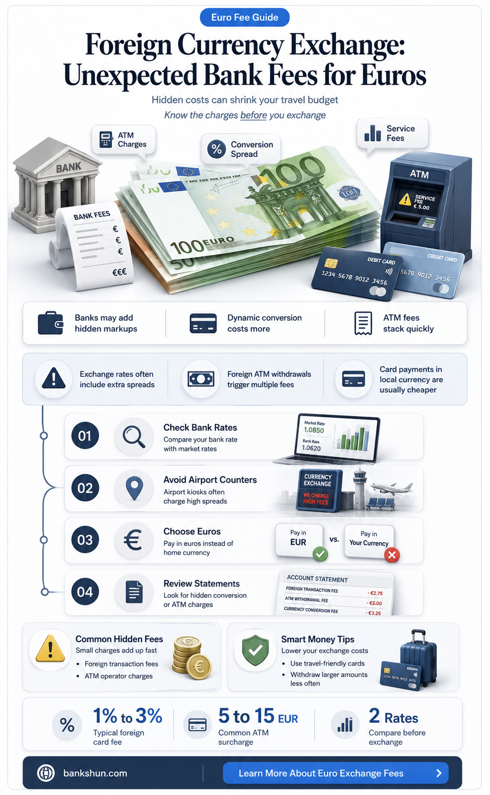 do banks charge a fee for euros