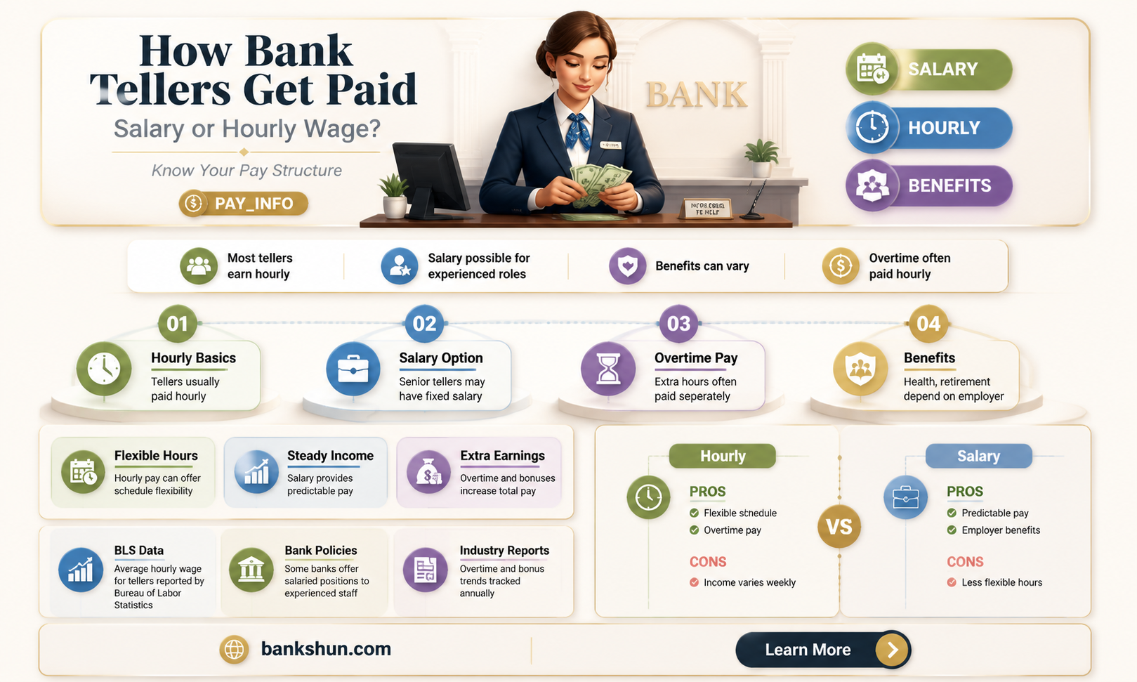 are bank tellers paid hourly or salary