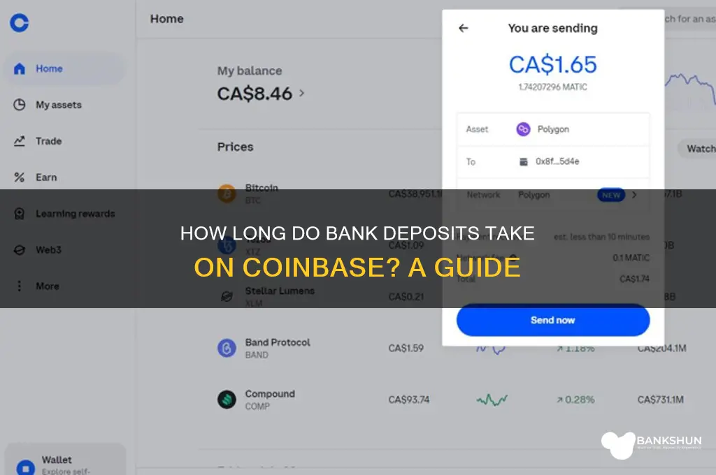 how long do bank depsoits take coinbase