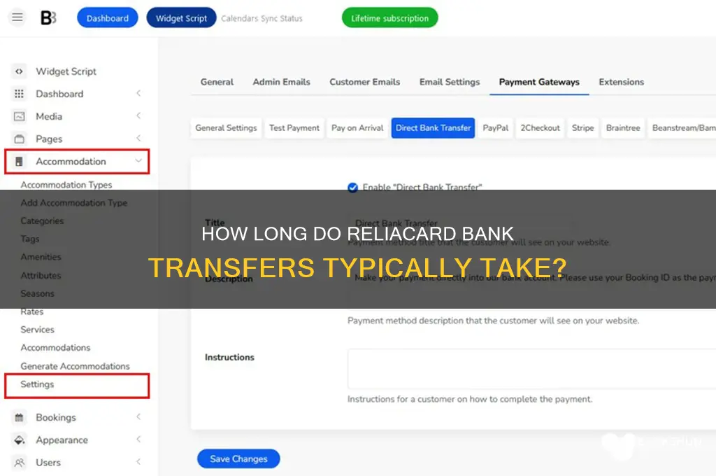 how long do reliacard bank transfers take