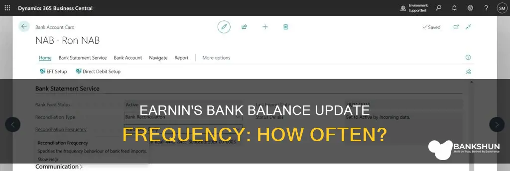 how often does earnin update bank balance
