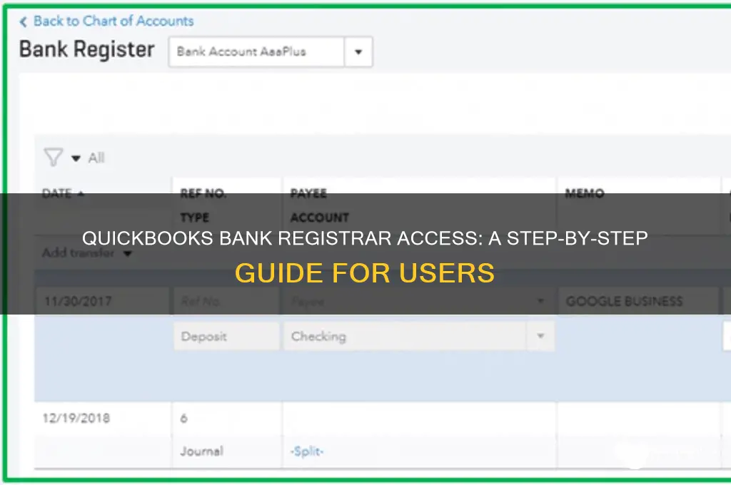 how to access bank registar on quickbooks