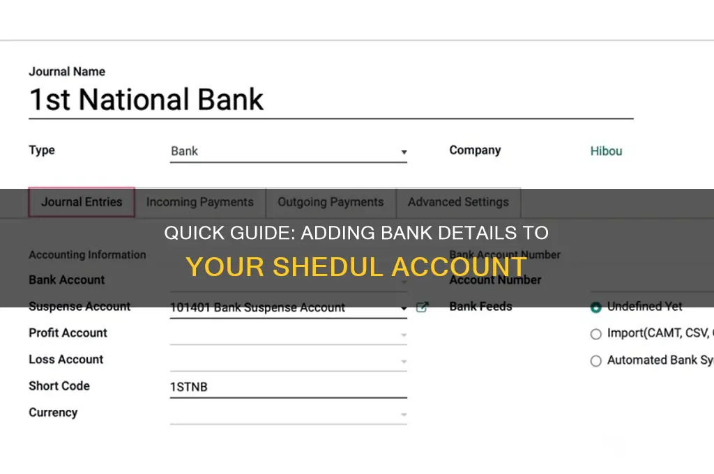 how to add bank info on shedul