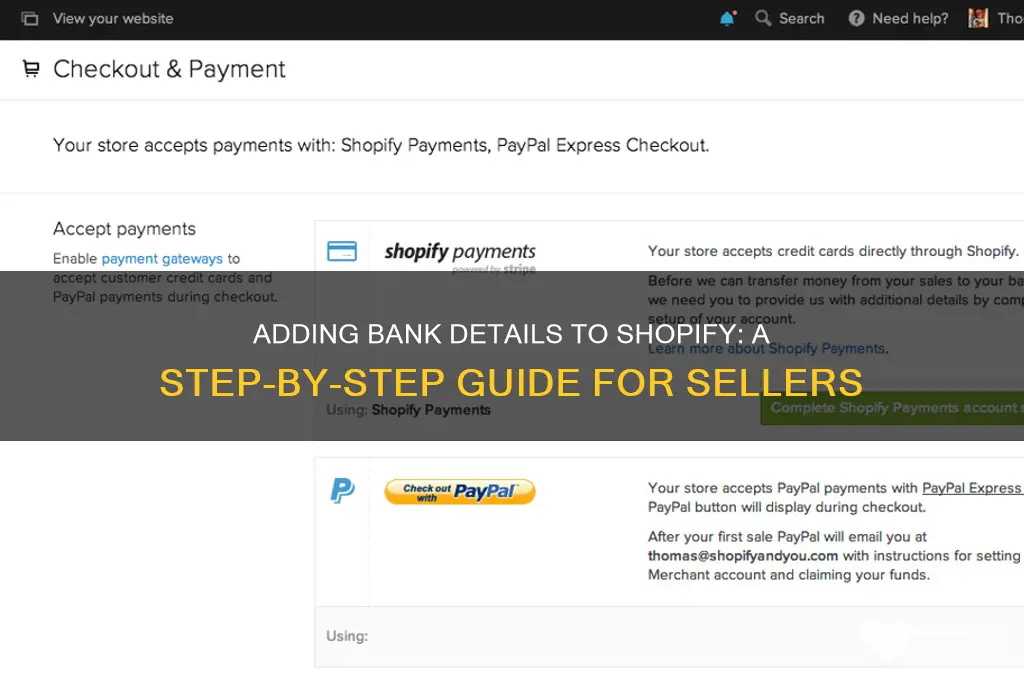 how to add bank information into shopify