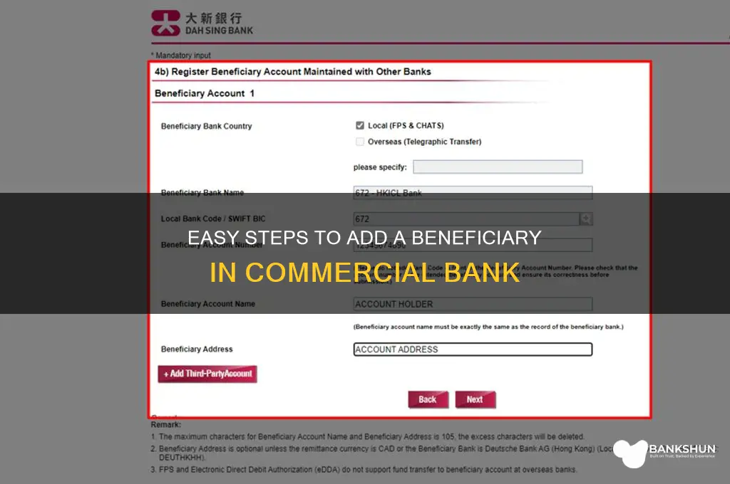 how to add beneficiary in commercial bank