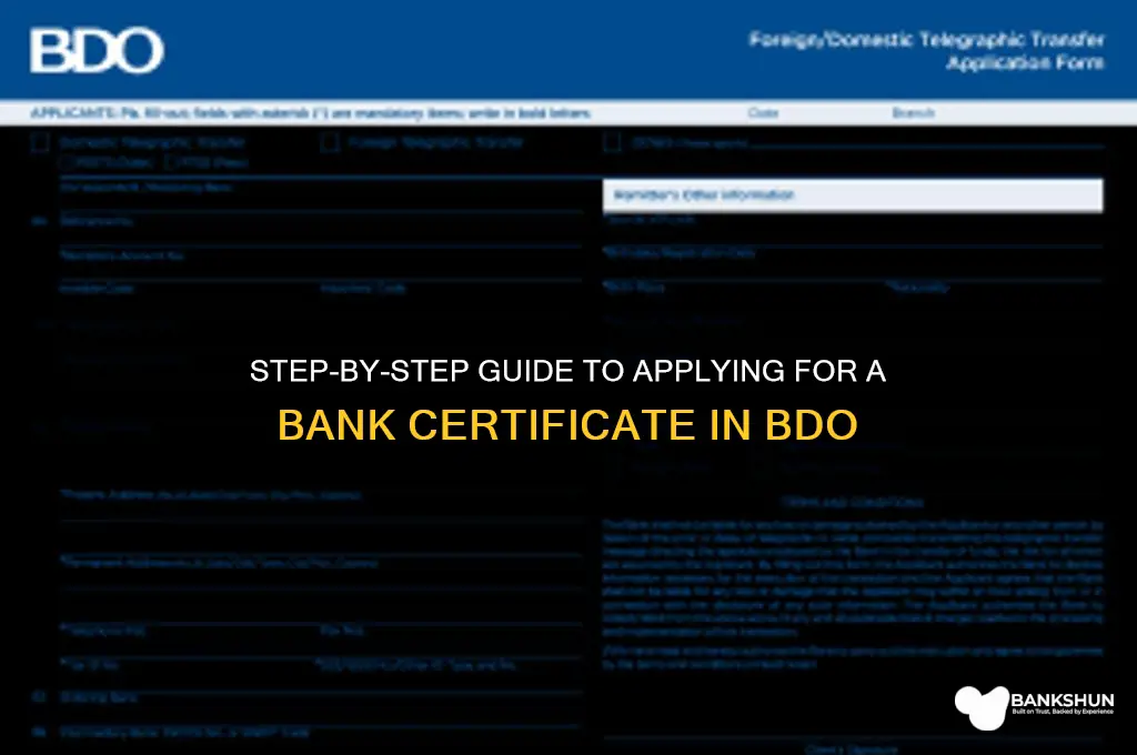 how to apply bank certificate in bdo