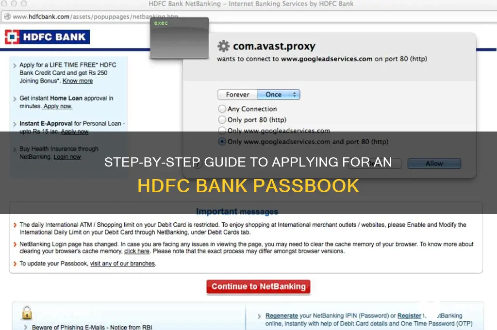 how to apply passbook for hdfc bank
