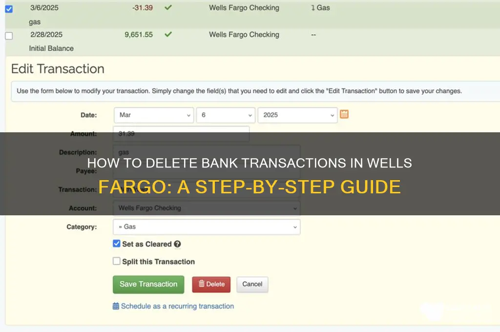 how to delete bank transactions wells fargo