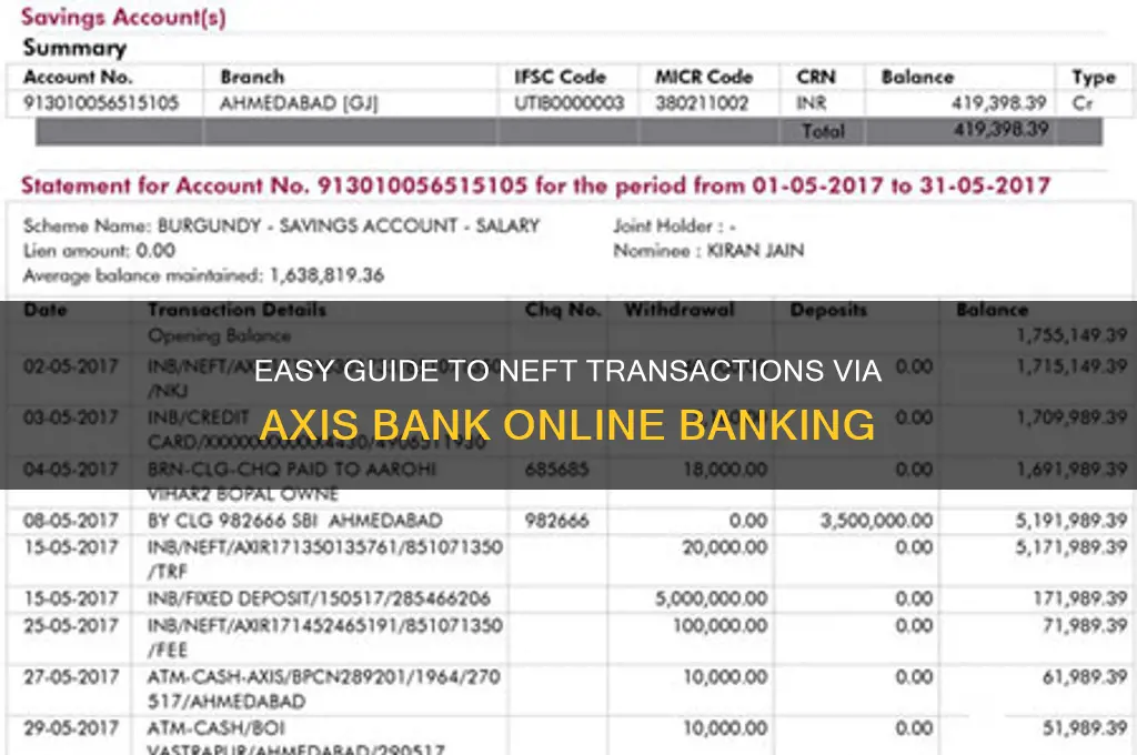 how to do neft from axis bank