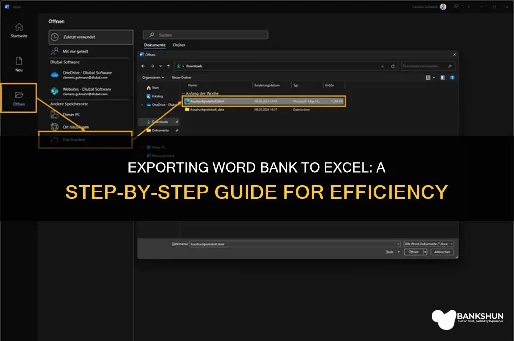 how to export word bank to excel