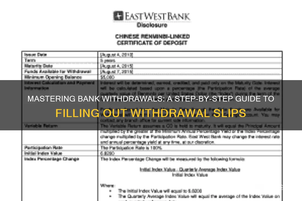 how to fill out bank withdrawal slip