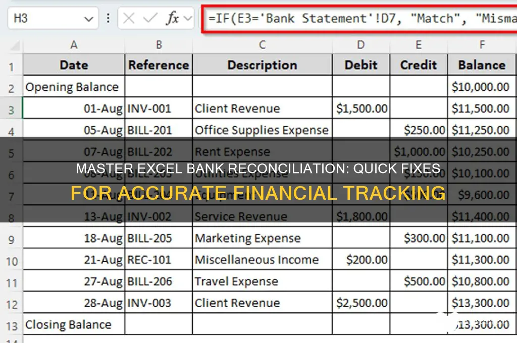 how to fix bank reconciliation on excel