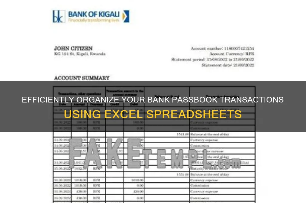 how to maintain bank passbook in excel