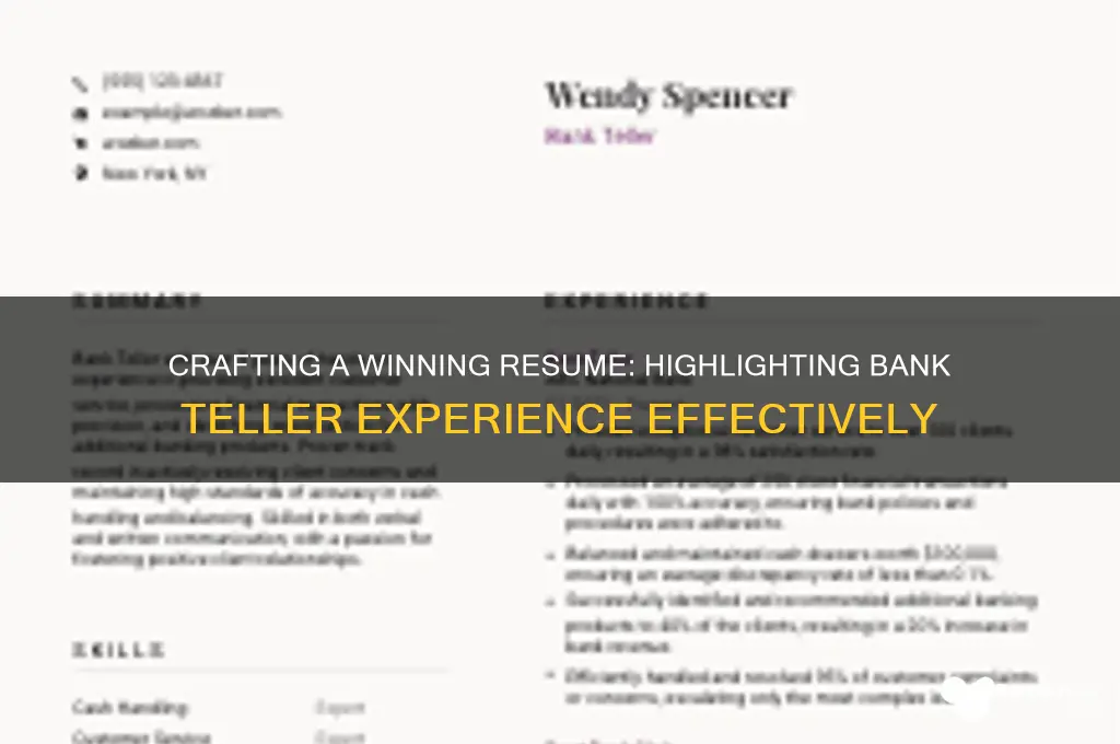 how to put bank teller on resume