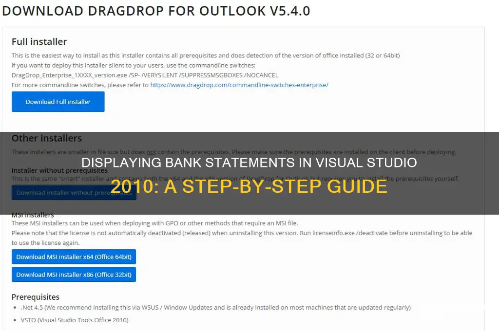 how to show bank in vs 2010
