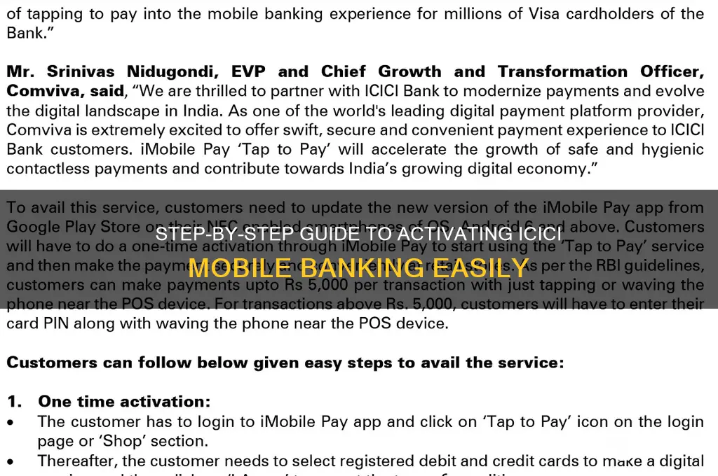 how to start mobile banking in icici