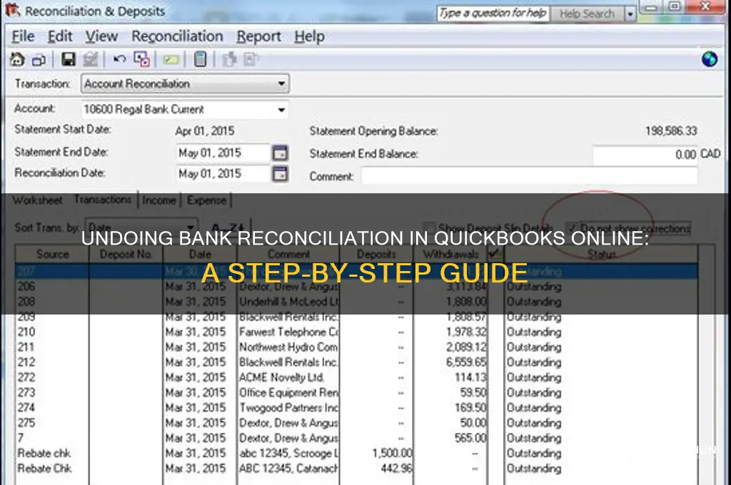 how to undo bank reconciliation quickbooks onine