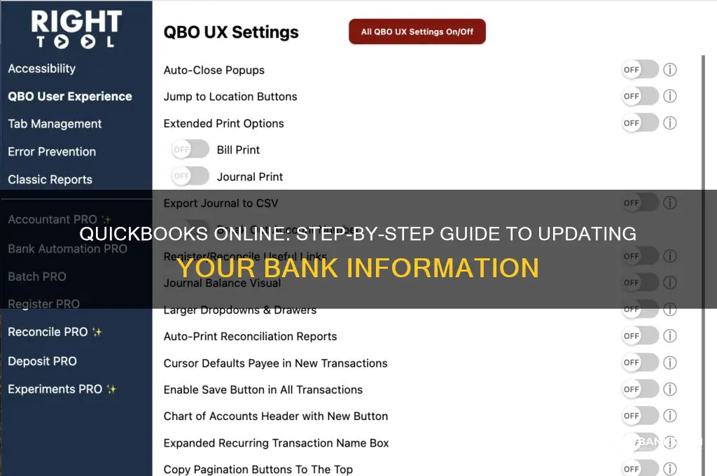 how to update bank info on qbo