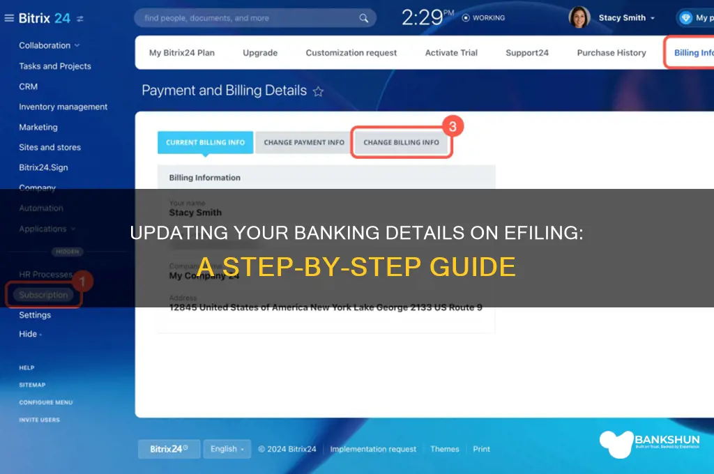 how to update banking details on efiling