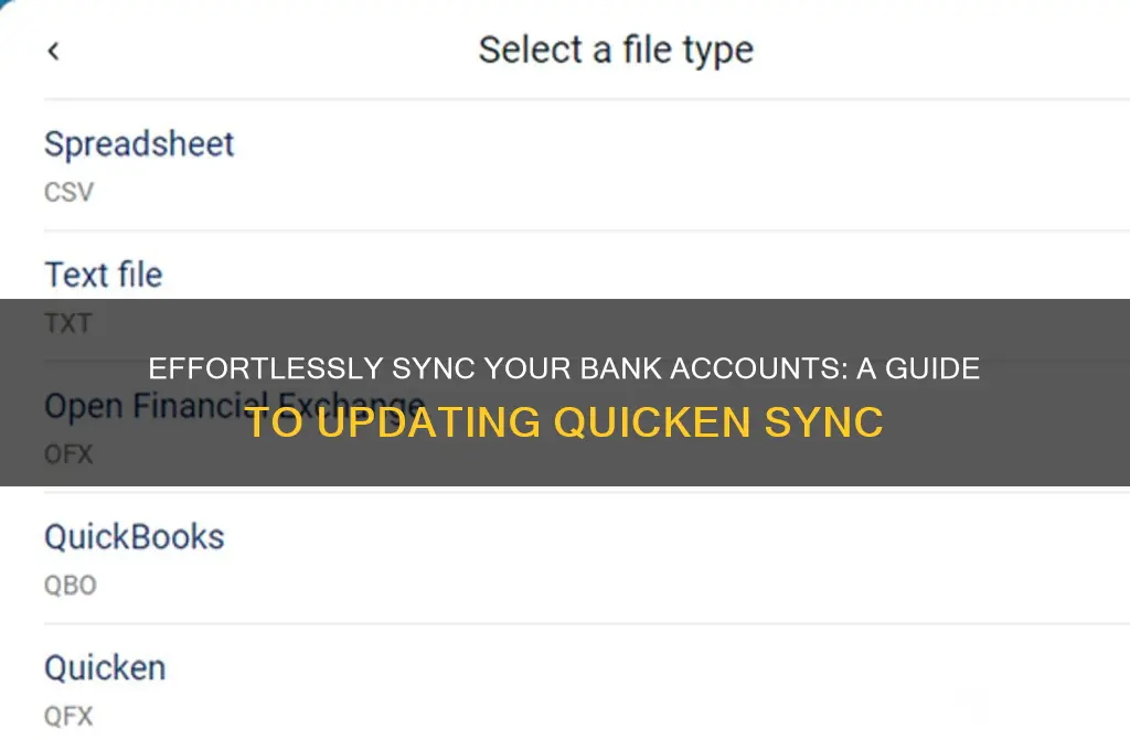 how to update quicken synch to bank