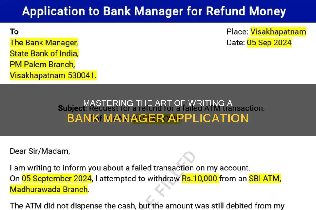how to write application for bank manager