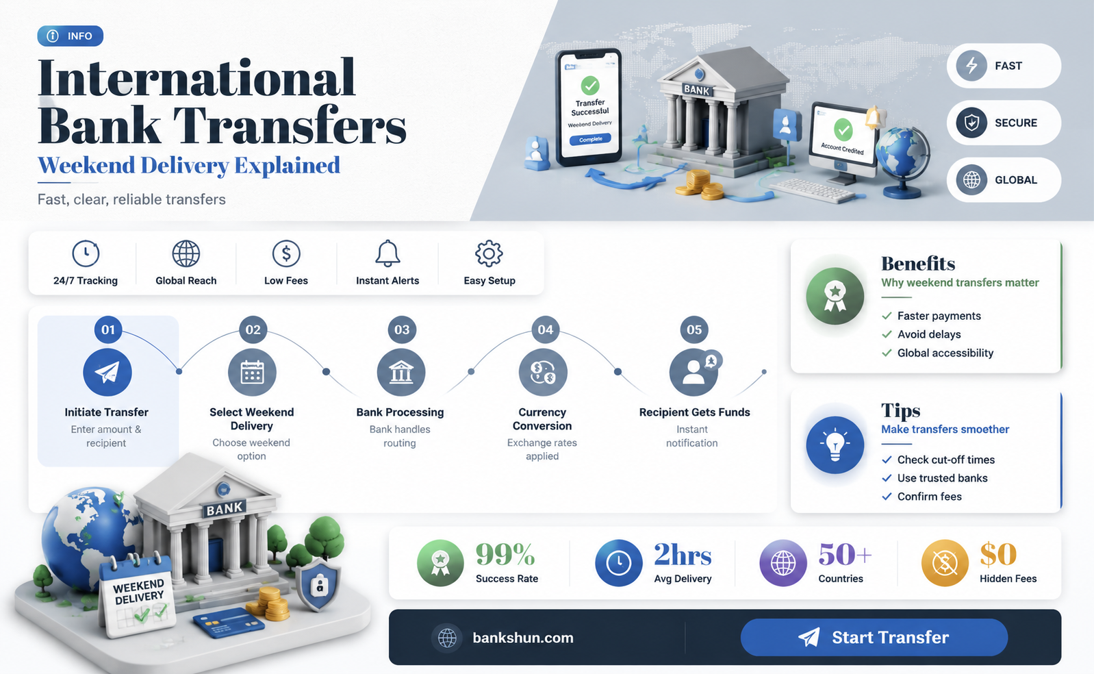are international bank transfers delivered on weekends