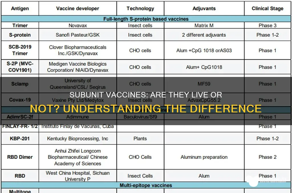 is a subunit vaccine a live vaccine