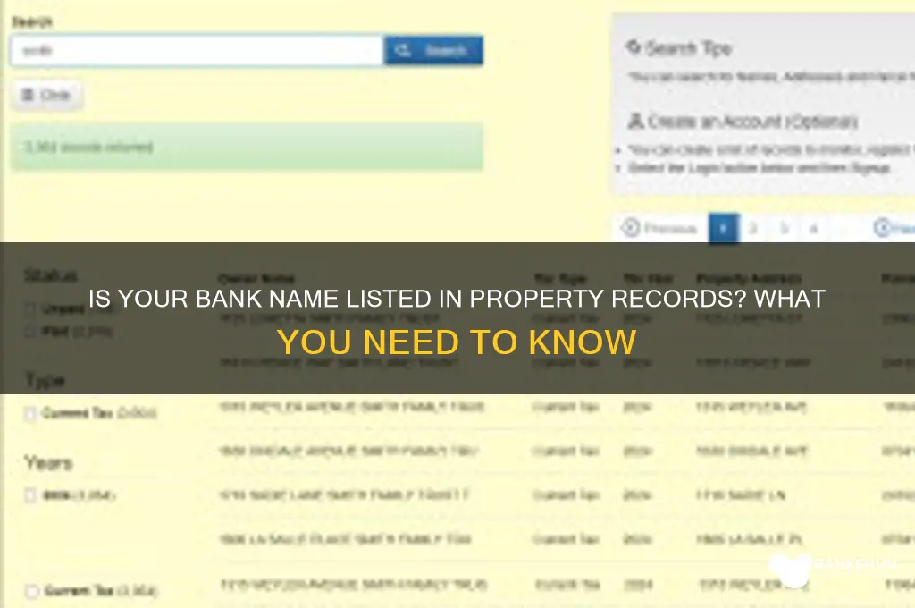is bank name mentioned in property records