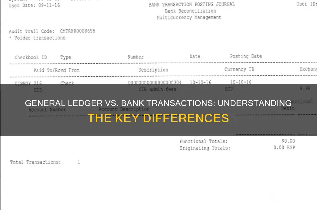 is general ledger same as bank transactions