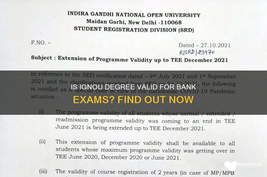 is ignou degree valid for bank exams