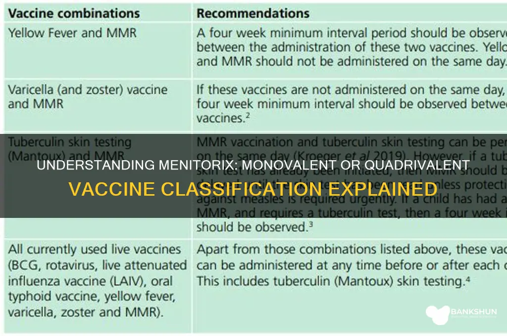 is menitorix a monovalent or quadrivalent vaccine