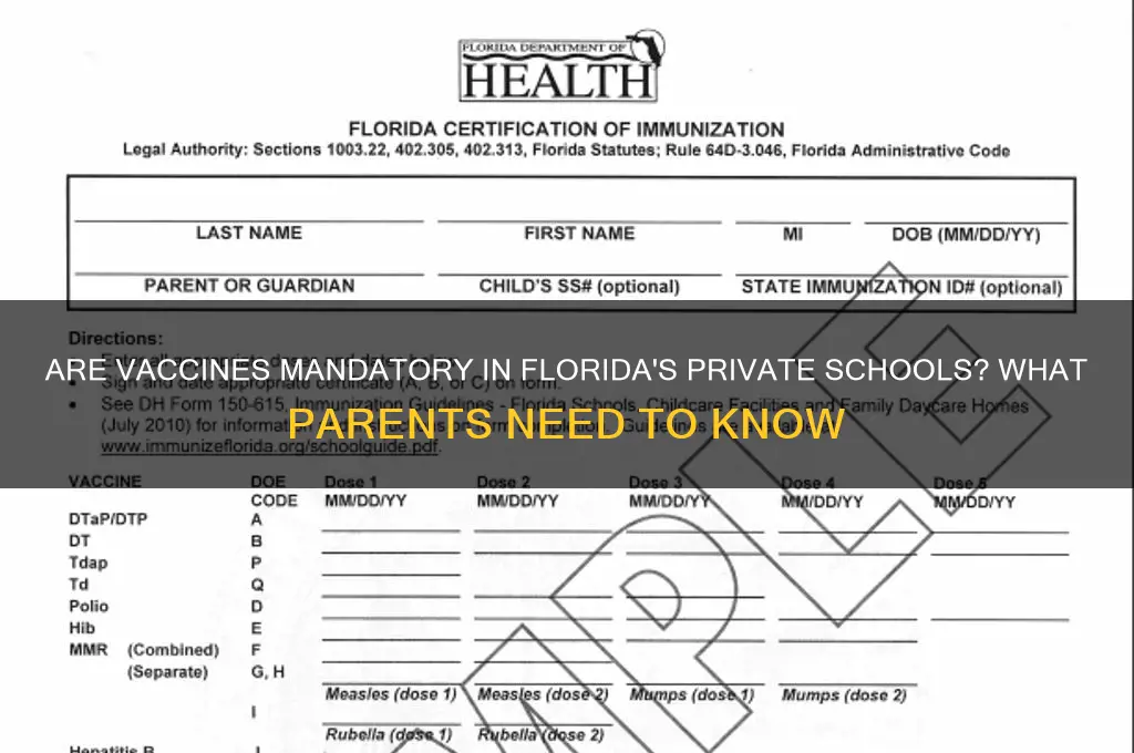 is vaccine mandatory in private schools florida