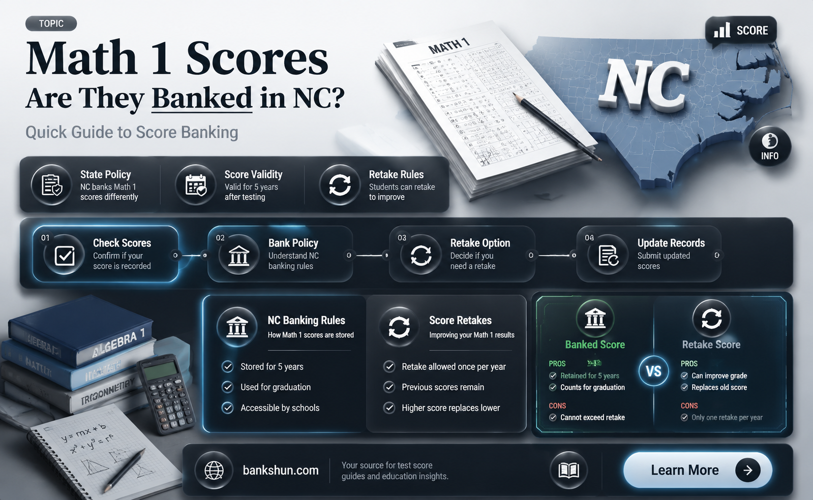 are math 1 scores banked in nc