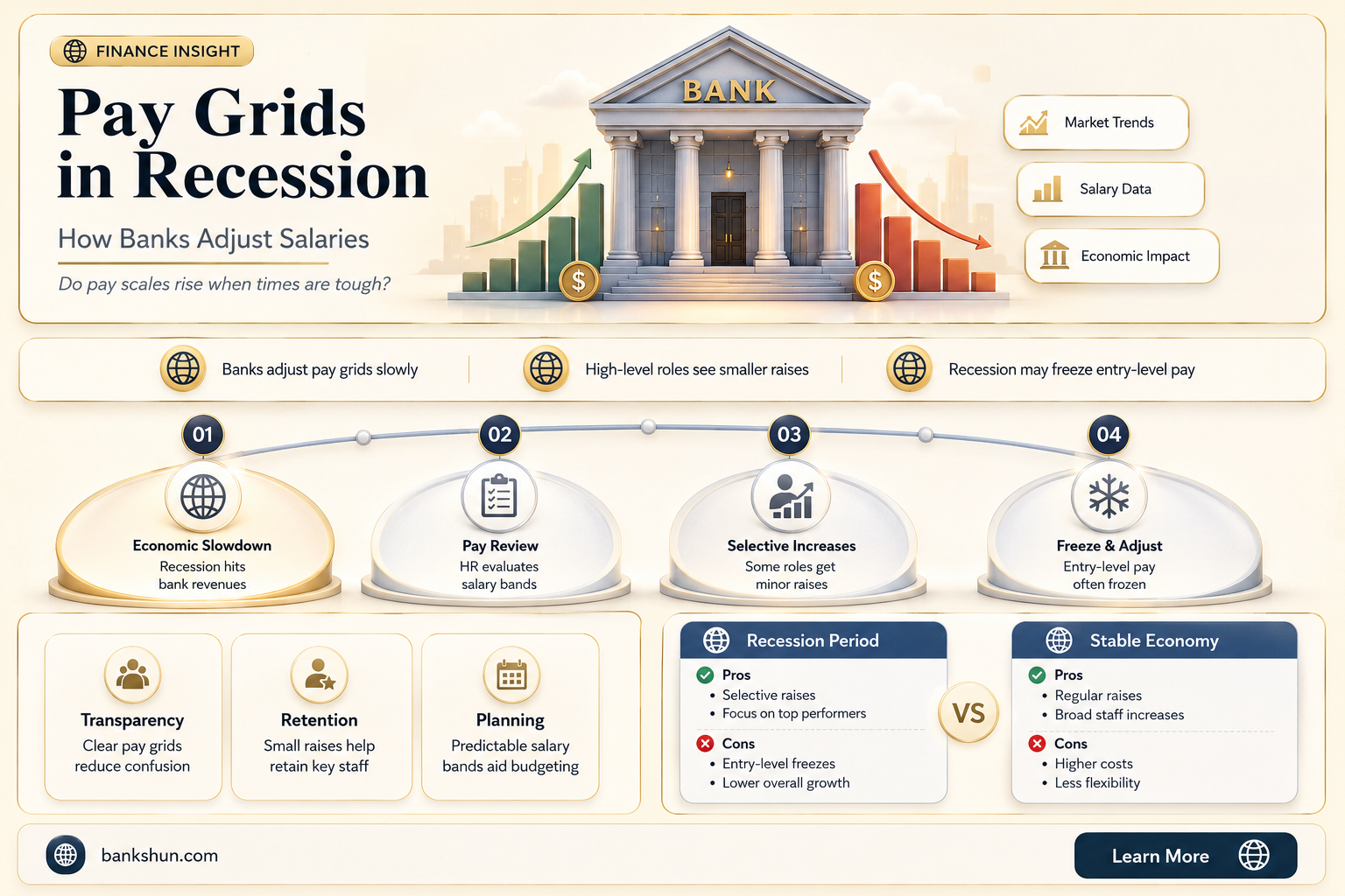 do banks increase pay grids during recessions